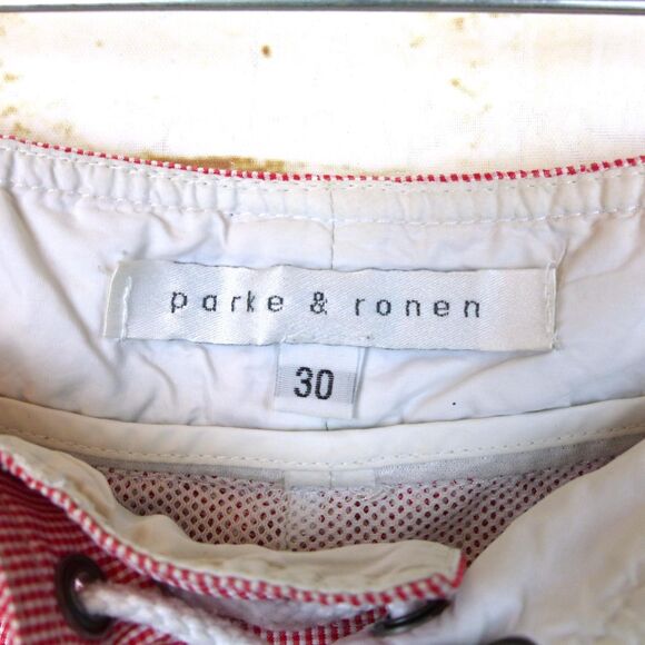 Parke & Ronen Swim Trunk Shorts Mens 30 X 4 Red Gingham Mesh Brief Retro Mod - Picture 7 of 12